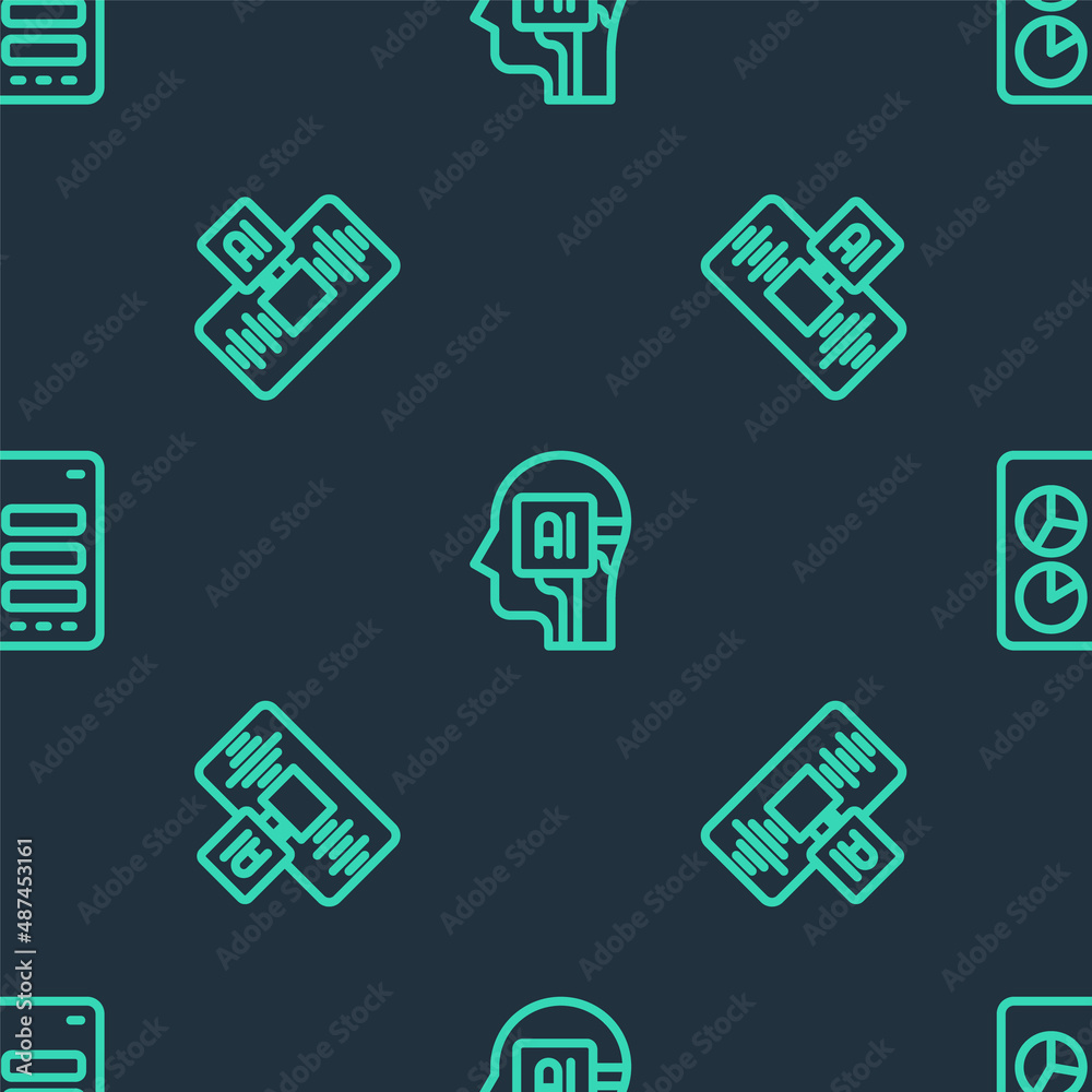 Set line Humanoid robot, Artificial intelligence AI and Computer api interface on seamless pattern. Vector Set line Humanoid robot, Artificial intelligence AI and Computer api interface on seamless pattern. Vector