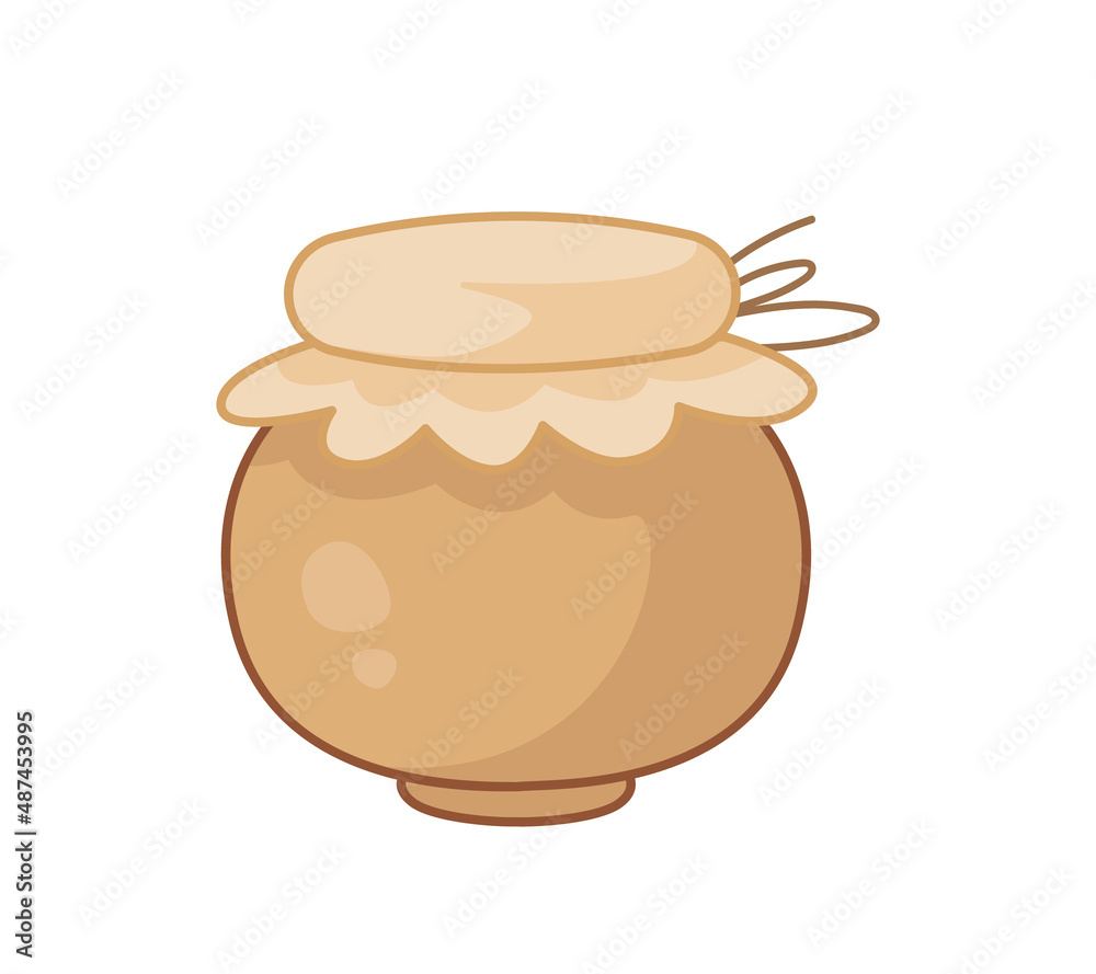Nice clay pot with honey or jam. Vector illustration in cartoon childish style. Isolated funny clipart on white background. cute print. Nice clay pot with honey or jam. Vector illustration in cartoon childish style. Isolated funny clipart on white background. cute print.