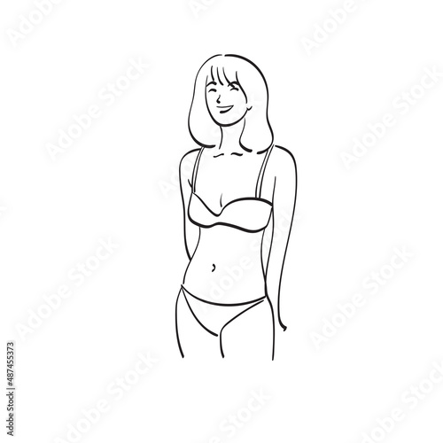 line art half length woman in bikini illustration vector hand drawn isolated on white background