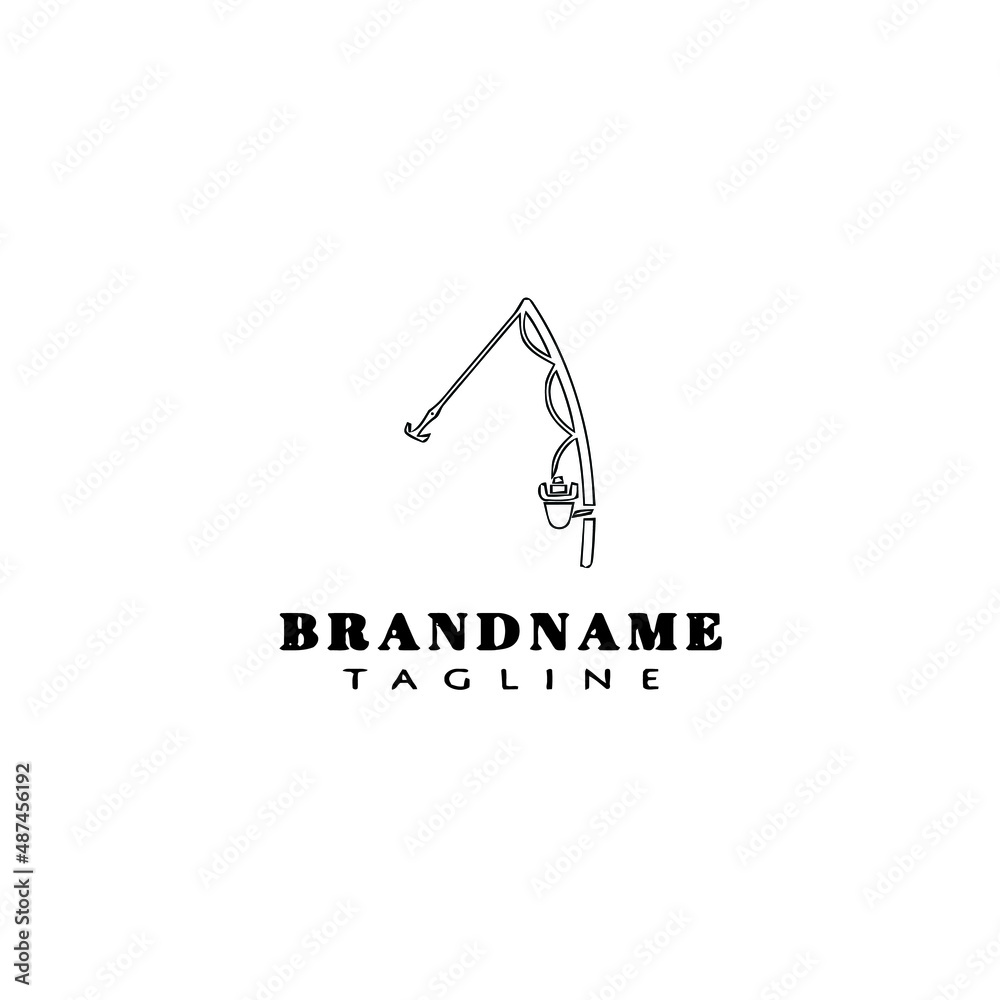 fishing rod logo cartoon design template icon black isolated vector fishing rod logo cartoon design template icon black isolated vector