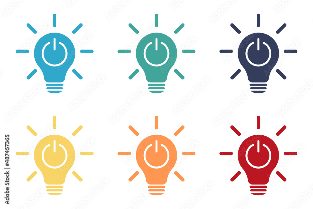 Lamp icons set. Idea lamp icon collection. Turn on, turn off. Flat style. Lamp icons set. Idea lamp icon collection. Turn on, turn off. Flat style.