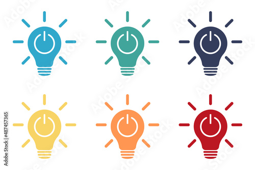 Lamp icons set. Idea lamp icon collection. Turn on, turn off. Flat style.