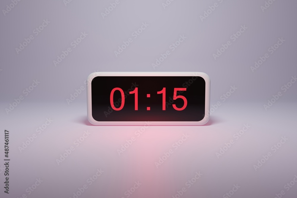 3d alarm clock displaying current time with hour and minute 01.15 1 am - Digital clock with red numbers - Time to wake up, attend meeting or appointment - Ring bounce alarm clock background image 3d alarm clock displaying current time with hour and minute 01.15 1 am - Digital clock with red numbers - Time to wake up, attend meeting or appointment - Ring bounce alarm clock background image