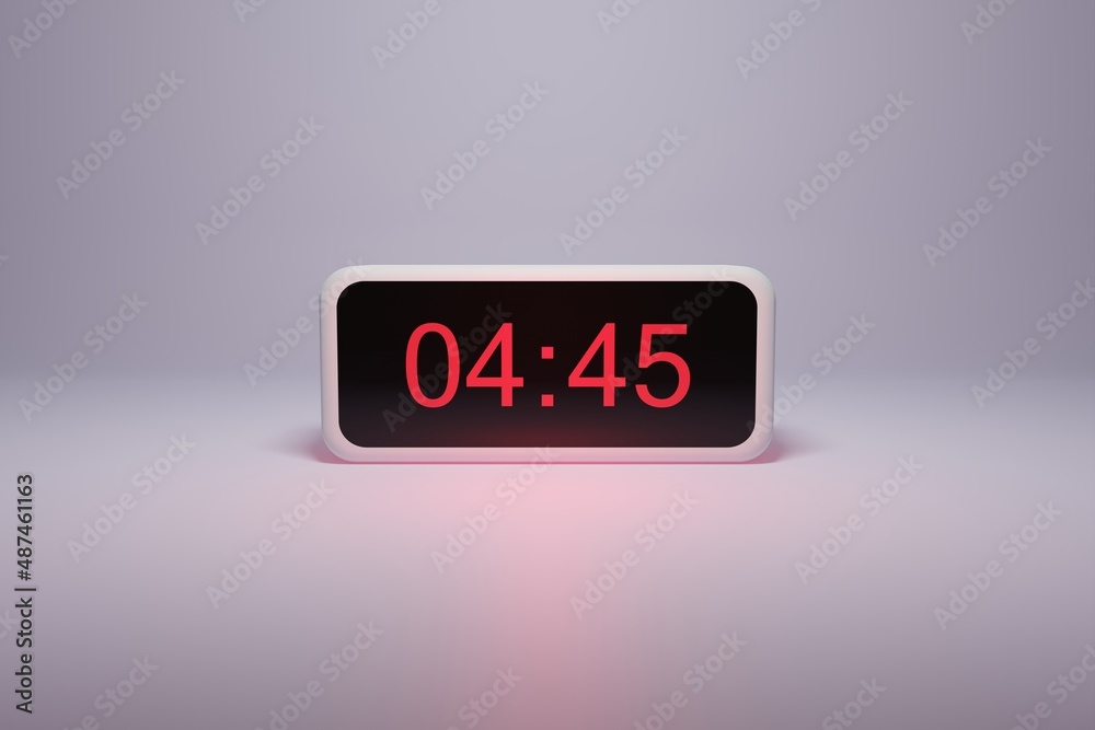 3d alarm clock displaying current time with hour and minute 04.45 4 am - Digital clock with red numbers - Time to wake up, attend meeting or appointment - Ring bounce alarm clock background image 3d alarm clock displaying current time with hour and minute 04.45 4 am - Digital clock with red numbers - Time to wake up, attend meeting or appointment - Ring bounce alarm clock background image