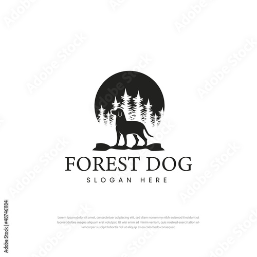 Forest Dog logo standing tall facing Vintage Silhouette Retro Hipster Logo Design