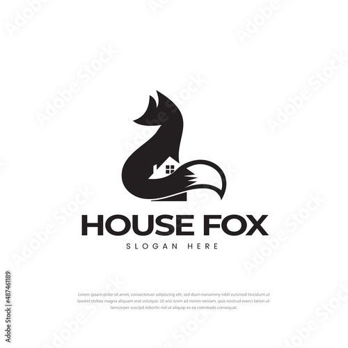 Character fox house logo to build property real estate agency