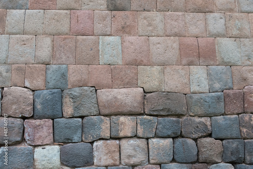 Details of the ancient walls built with huge blocks of stones in the Qorikancha, Cusco, Peru photo