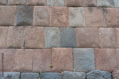 Details of the ancient walls built with huge blocks of stones in the Qorikancha, Cusco, Peru photo