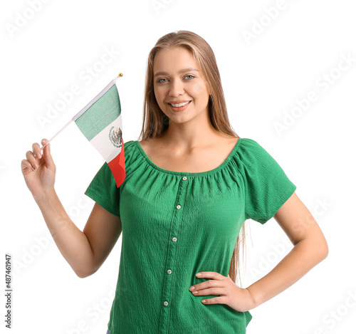 Happy young woman with flag...