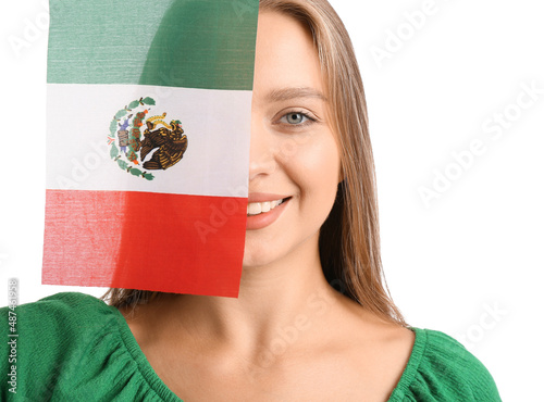 Happy young woman with flag...