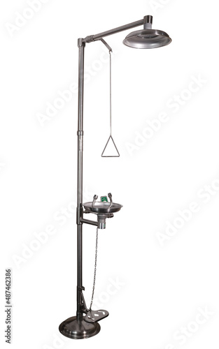 An emergency shower is a device designed to wash a person's head and body if exposed to hazardous chemicals. This shower is not capable of rinsing the eyes because the high water pressure can harm the