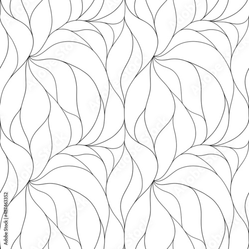 Elegant seamless floral pattern. Wavy vector abstract background. Stylish monochrome linear texture.
