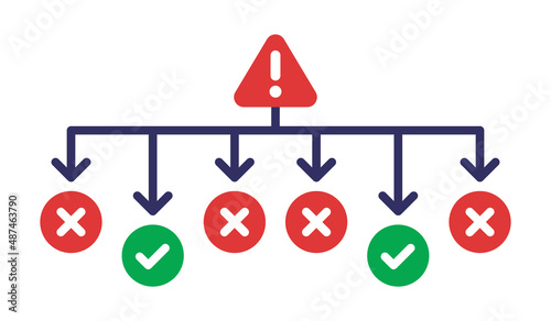 Issue icon. Problem symbol vector illustration. Cross mark and check mark icon.