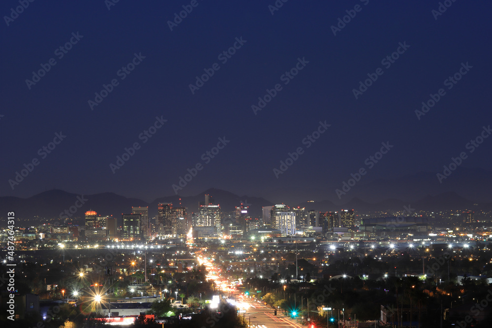 Night view of downtown skyline Phoenix, Arizona, USA