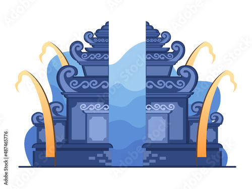 Illustration of Balinese Hindu Traditional Building Gate and Temple. Bali Day of Silence or Nyepi. Indonesia Bali Landmark Architecture. Can use for Web, Print, Banner, Poster, Animation, Etc