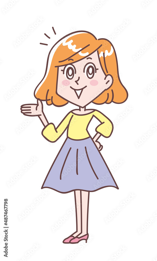 手のひらを見せて案内をする若い女性 手のひらを見せて案内をする若い女性