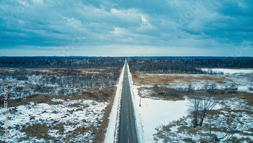 A cold view of the road vanishing into the distance