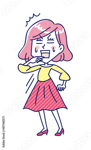 汗をかいてたじろぐ若い女性