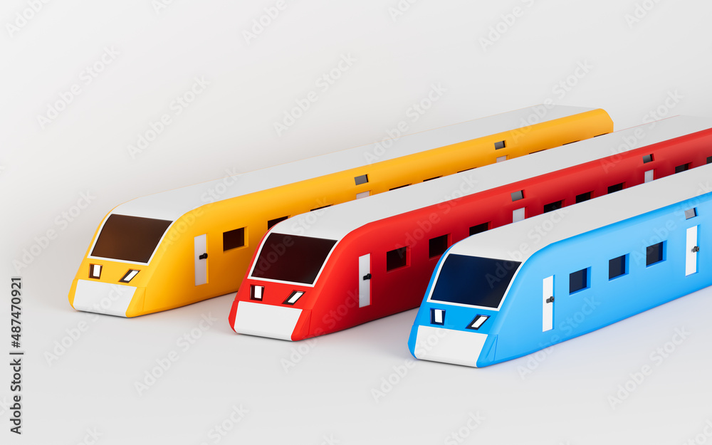 Trains with white background, 3d rendering.