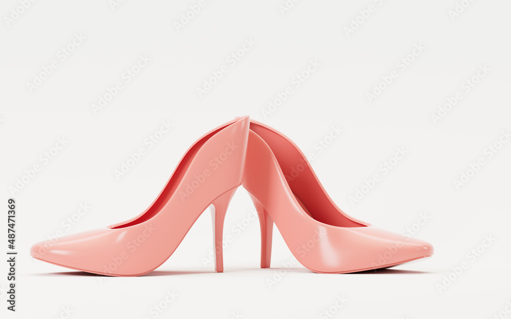 Pink high-heeled shoes with white background, 3d rendering.