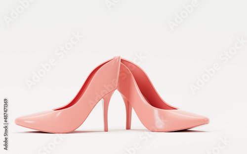 Pink high-heeled shoes with white background, 3d rendering.