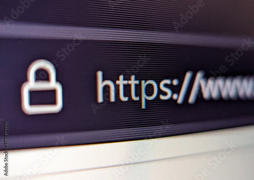 Closeup view of internet browser address bar with security lock icon and url photo