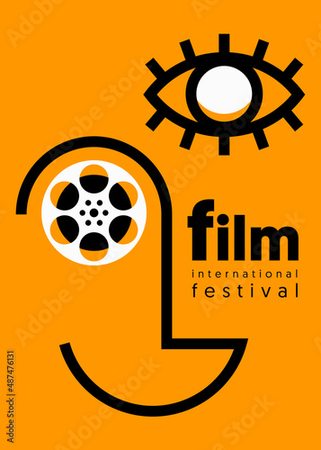 Movie and film poster design template background with film reel vintage retro style