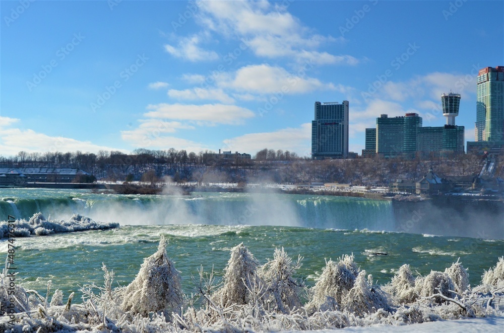 Niagara Falls in winter with snow and ice 