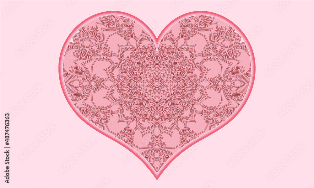 pink heart mandala with floral ornament.