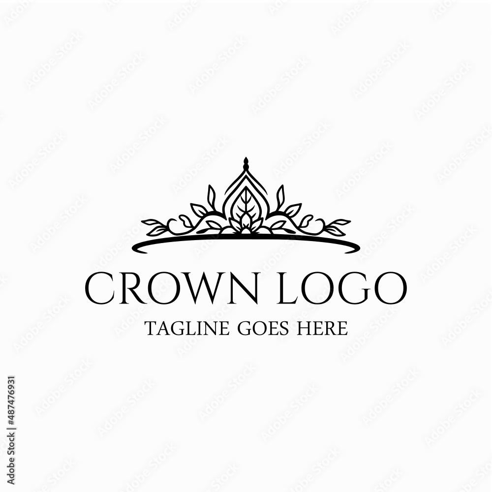 elegant crown logo vector, vintage queen symbol illustration