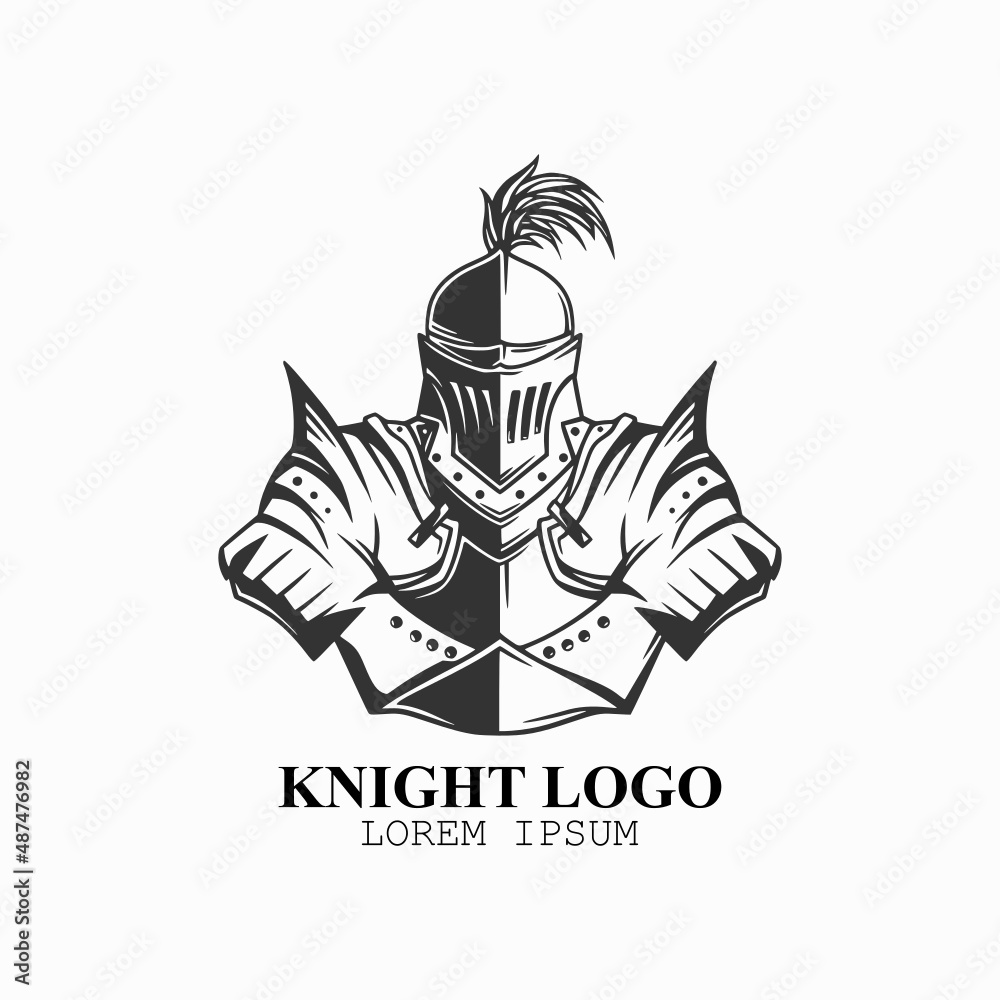 medieval knight logo vector, warrior icon element company illustration - obrazy, fototapety, plakaty 