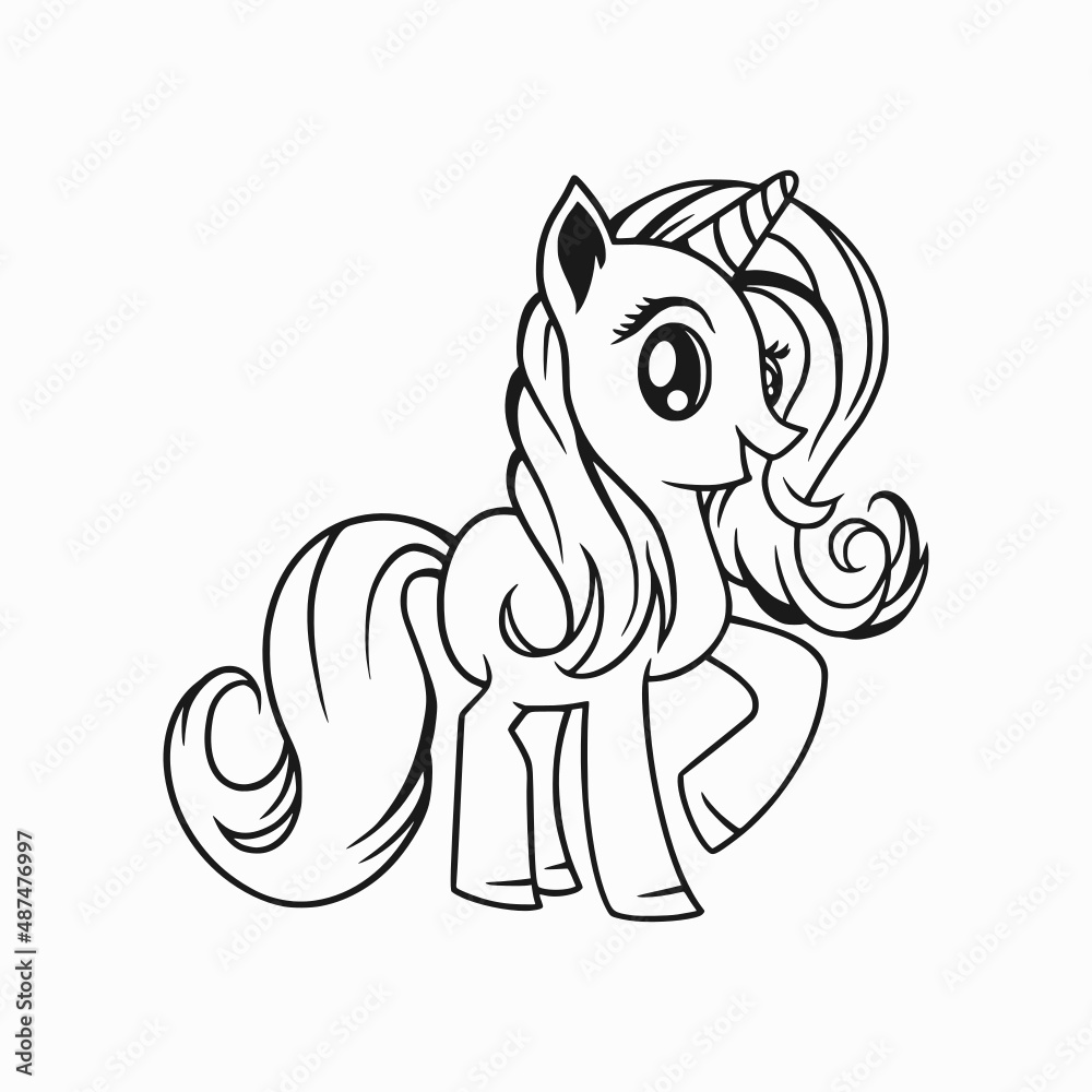 Obraz premium cute pony with horned vector, unicorn cartoon art illustration