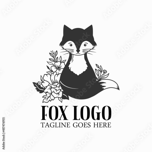 Fototapeta Naklejka Na Ścianę i Meble -  funny fox with flower logo vector, fox icon illustration