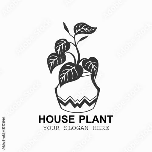 house plant vector illustration, potted logo design, home decor icon art