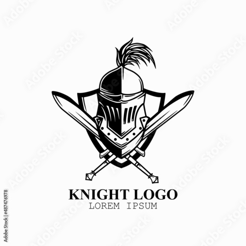 medieval knight with sword and shield logo, warrior vector icon illustration, knight  design logo company