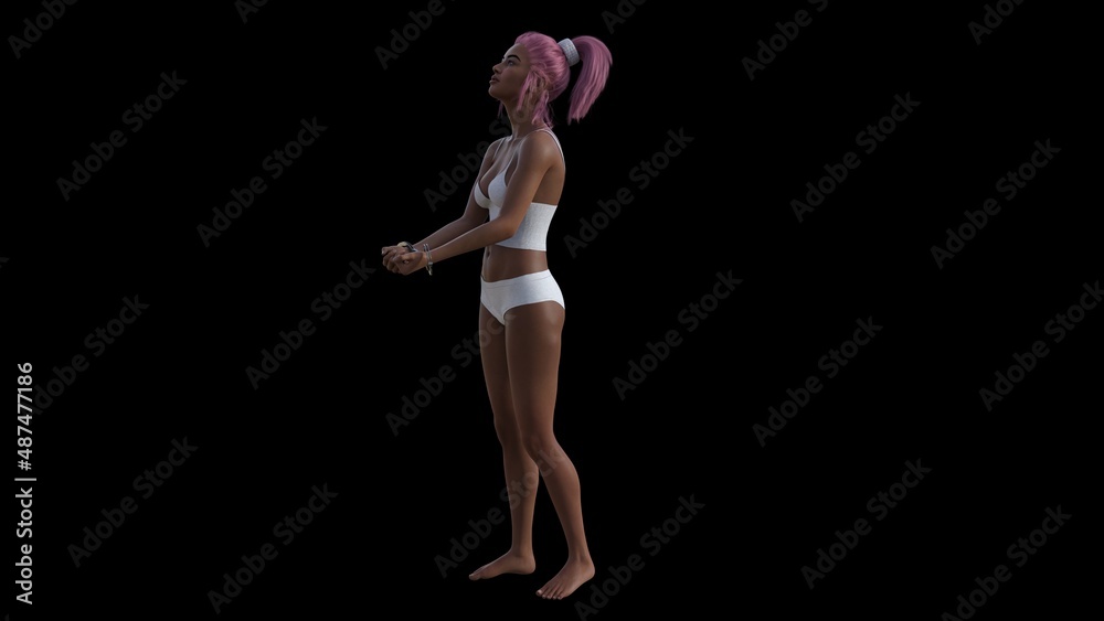 beautiful mature young woman. handcuffed by police handcuffs. Womans criminal 3d illustration