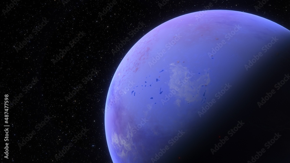 Obraz premium View of planet earth from space, detailed planet surface, science fiction wallpaper, cosmic landscape 3D render 