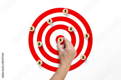 Customer target audience marketing strategy. Social media user marketing. People icon target group and aiming. 3d rendering
