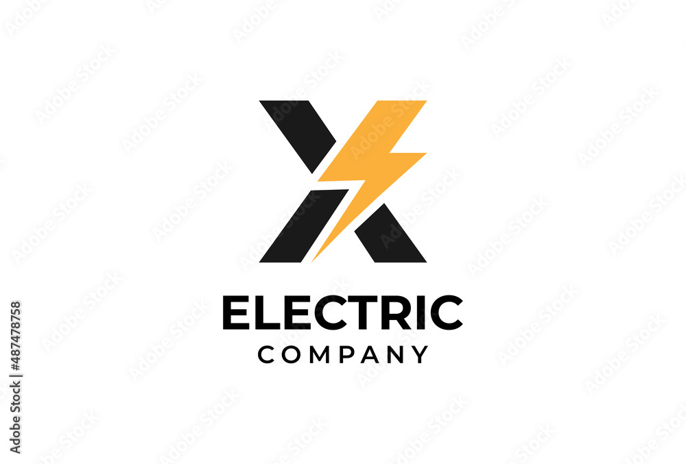 Initial X Electric logo, letter X with thunder bolt combination Initial X Electric logo, letter X with thunder bolt combination