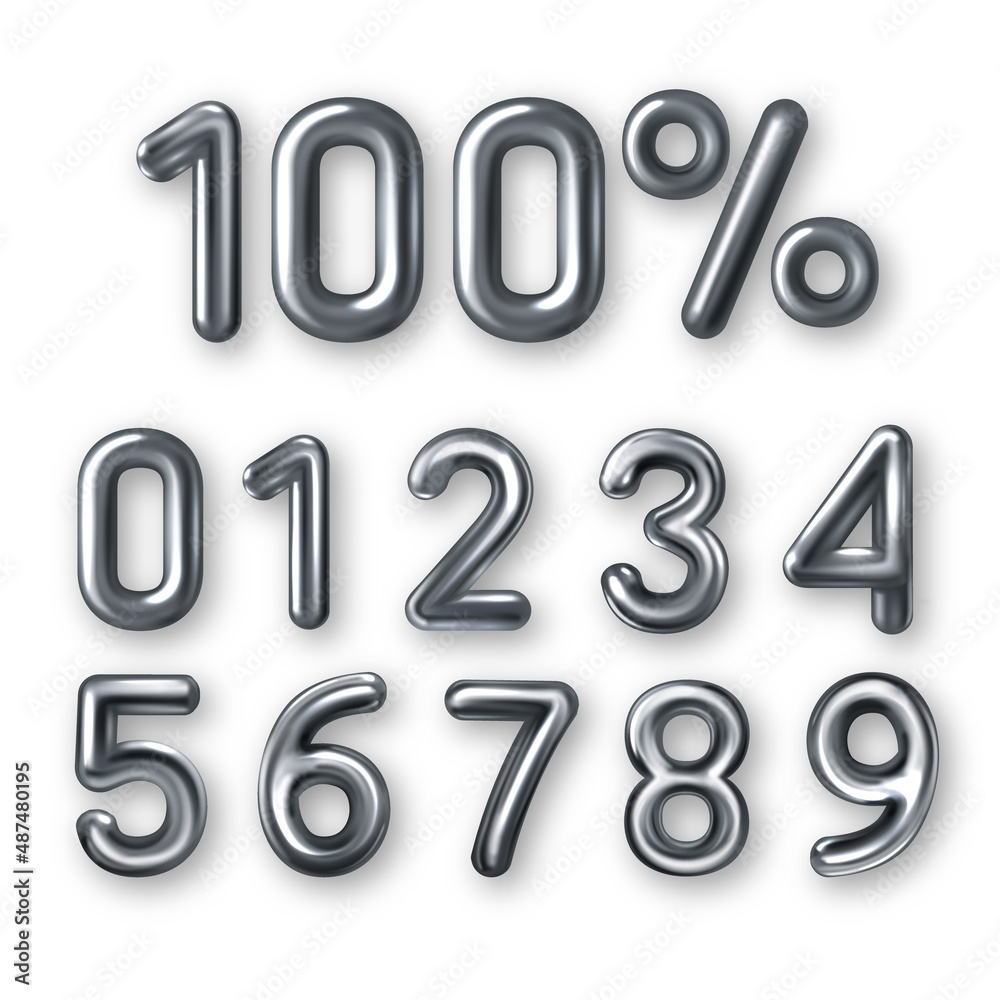 Set of 3d silver embossed numbers with percent sign on white background. Set of 3d silver embossed numbers with percent sign on white background.
