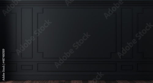 Fototapeta Naklejka Na Ścianę i Meble -  Classic luxury black empty interior with wall molding panels