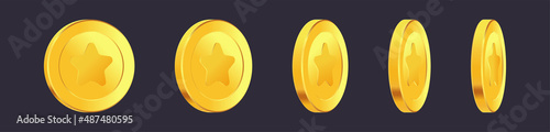 Set of rotating gold coins. 3d coins. Golden money set.