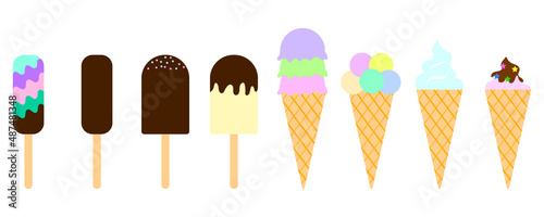 ice cream set. Flat design. Summer icon. Sweet food. Vector illustration. stock image. © Лена Полякевич