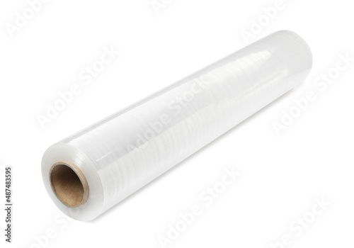 Roll of plastic stretch wrap film isolated on white