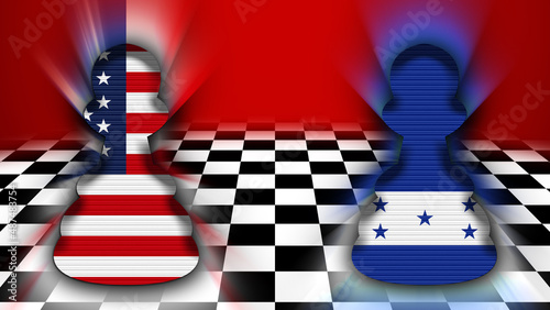 Honduras and United States of America Flag - Chessboard and Pawn Concept – 3D Illustration