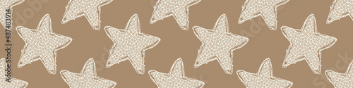 Gender neutral sleepy star and moon seamless vector background. Simple whimsical romantic 2 tone pattern banner. Kids nursery wallpaper or scandi band.