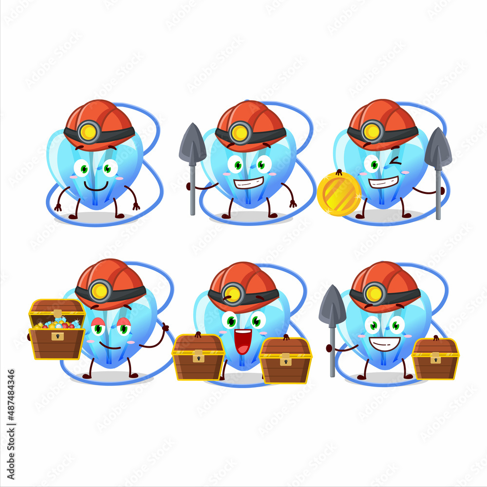 Fototapeta premium miners crystal heart necklace cute mascot character wearing helmet