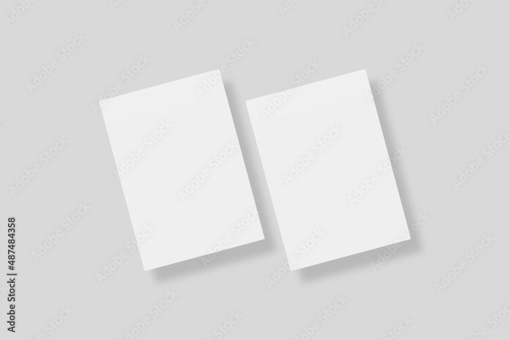 Floating blank paper for mockup. 3D Render.