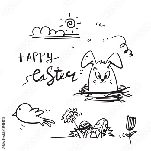 hand drawn doodle happy easter collection illustration vector