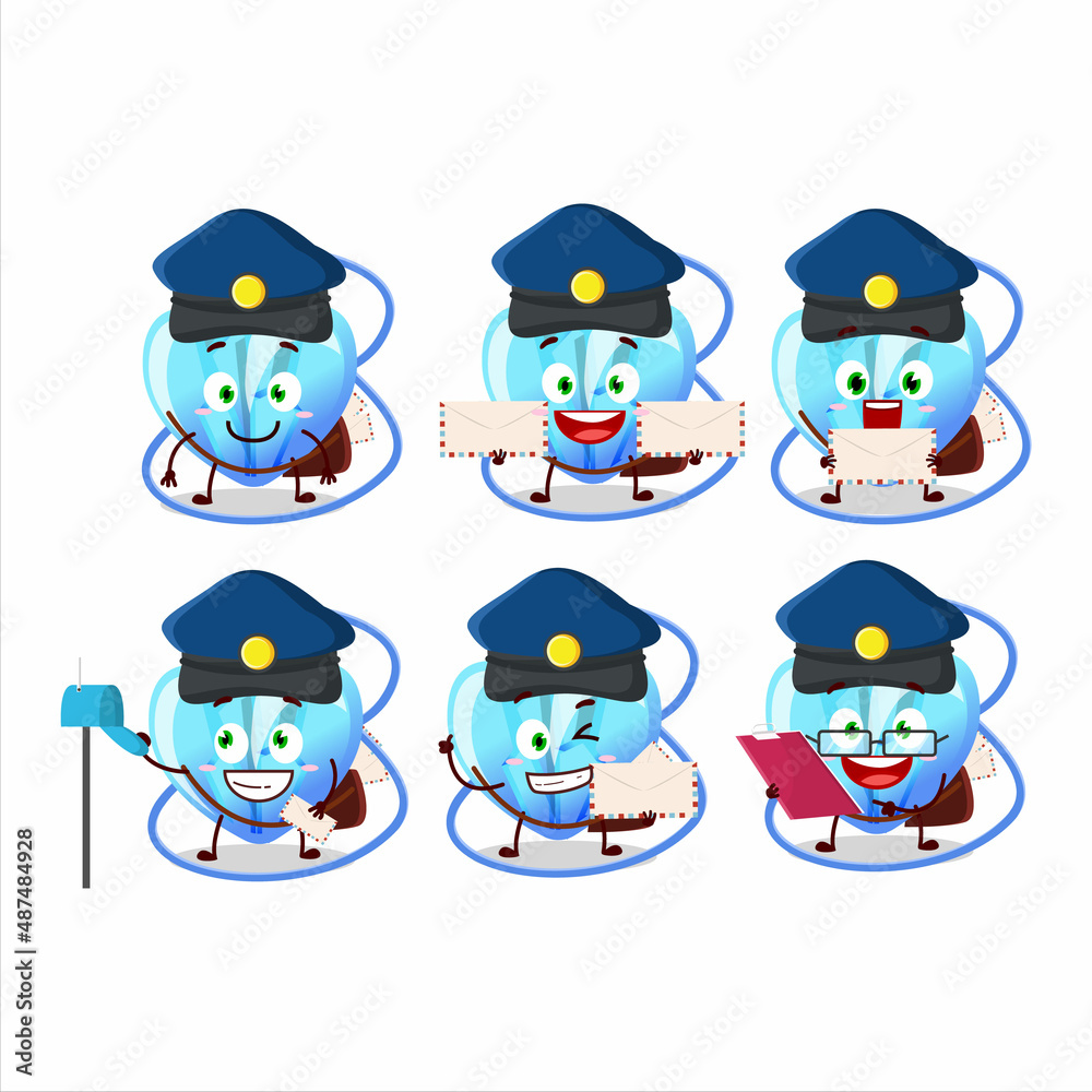 A picture of cheerful crystal heart necklace postman cartoon design concept